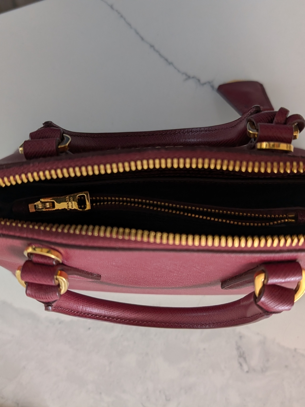 Prada Saffiano Leather Satchel Bag in Burgundy - Picture 5 of 5